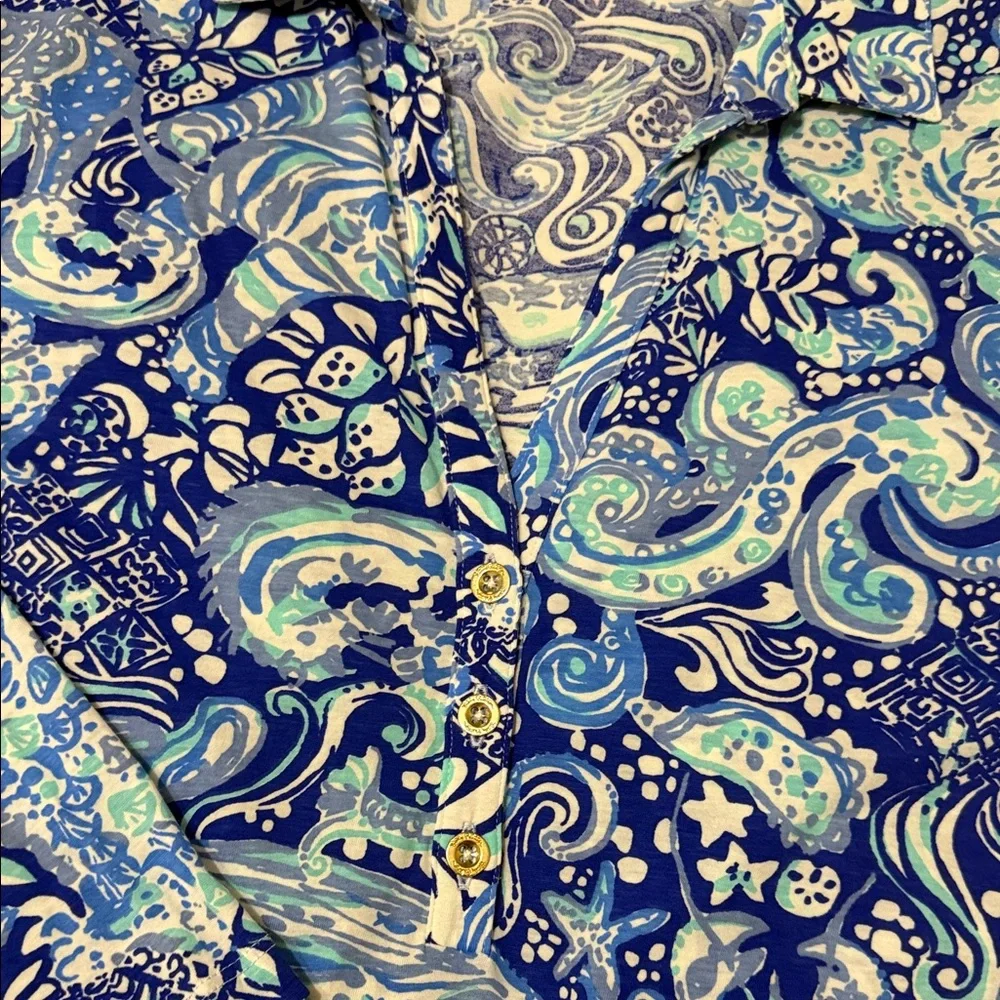 Lilly Pulitzer XL Blue & aqua Animal Print Tunic Top NEW Large 12 14 16 - Picture 4 of 11